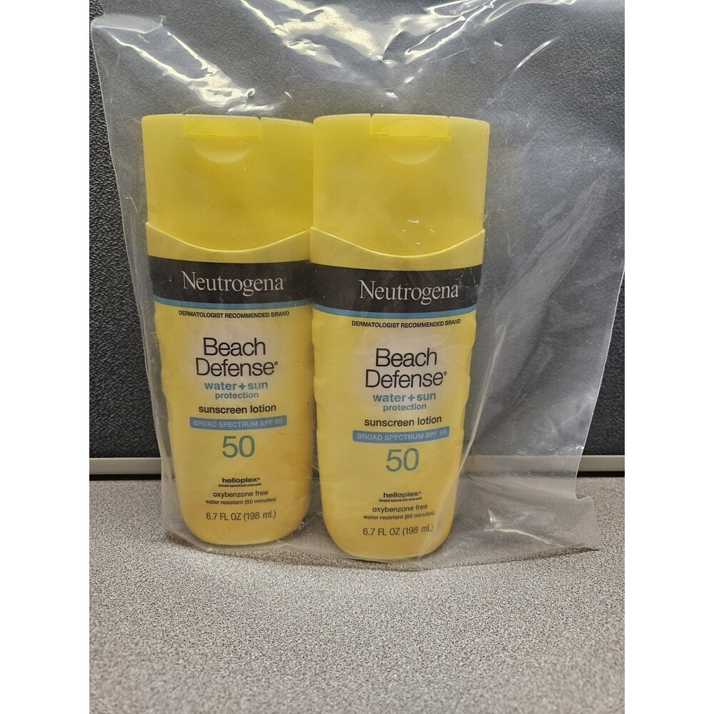TWO Neutrogena Beach Defense Water & Sun SPF 50 Sunscreen Lotion 6.7 Oz  2025 Ex